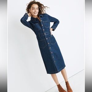Madewell denim snap front midi shirtdress size 0